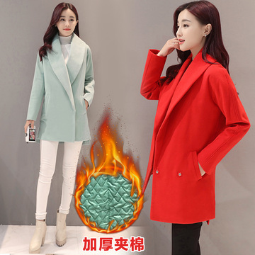 2016冬装新品韩版纯色时尚女装短款显瘦修身中长款毛呢外套