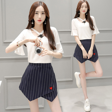 2016夏装新款女韩版时尚气质两件套装不规则裤裙套装