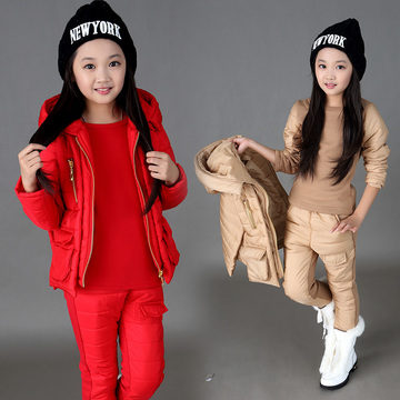 童装女童2015新款秋冬套装韩版中大童儿童运动卫衣加绒加厚三件套