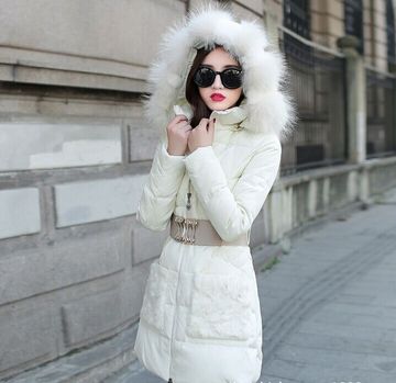 2015冬季韩版新款女羽绒服中长款修身显瘦连帽女士加厚大毛领外套