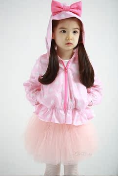 童装16宝宝夏季新款韩版女童波点长袖防晒开衫儿童连帽蝴蝶结外套