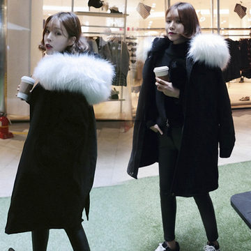 2015冬季新款韩版宽松超大毛领工装棉衣女长款加厚保暖棉服外套潮
