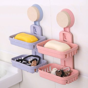 浴室置物架收纳卫生间沥水双层肥皂盒强力吸盘洗衣服放肥皂的架子