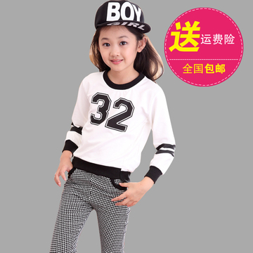 童装2015春秋装女童韩版长袖数字卫衣套装儿童休闲运动长裤两件套