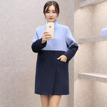 新款韩版女装气质拼接呢子大衣YWFS713