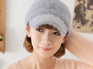 冬季保暖糖果色纯色兔毛棒球帽子女士韩版潮秋冬天可爱时尚鸭舌帽