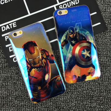 美国队长iphone6plus蓝光手机壳 苹果6s钢铁侠卡通保护套 硅胶壳