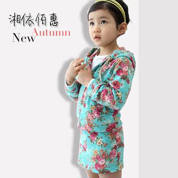 2015新款韩版春秋亲子装 女童长袖短裙碎花时尚卫衣套装母女装潮