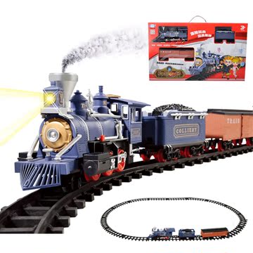 大号电动轨道火车玩具  反正汽笛冒烟带灯光煤矿火车 可前进后退
