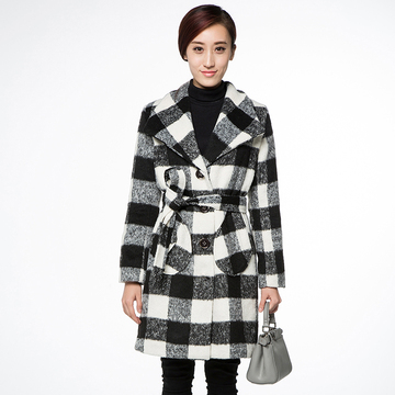 2015冬装新款毛呢女士外套热卖格子加厚大衣夹棉保暖呢子外套