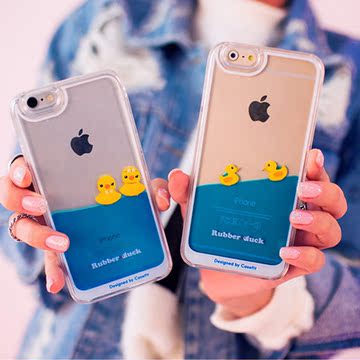 日韩iPhone6plus手机壳5s手机壳苹果6动态游泳小黄鸭子保护壳透明