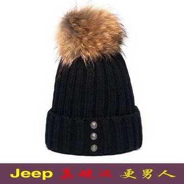 少女秋冬新款毛线帽子女冬季青年羊毛针织帽潮韩国可爱貉子毛球帽