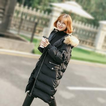 2015冬装新款韩版女装加棉加厚毛毛领连帽棉服中长款棉衣外套女潮