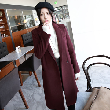 2015韩国代购秋冬新款女装韩版直筒羊毛呢大衣 长款加厚羊绒外套