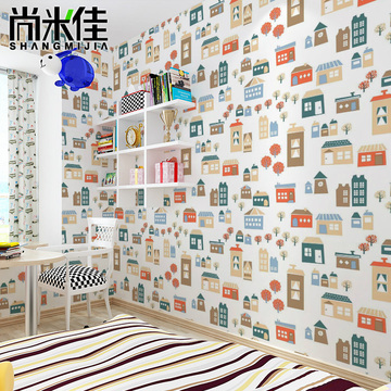 尚米佳纯纸墙纸 儿童房卧室卡通小木屋童话世界 绿色环保壁纸 565