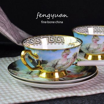 出口金箔杯碟 欧式陶瓷咖啡杯碟套装 高档骨瓷英式茶杯具 花茶杯