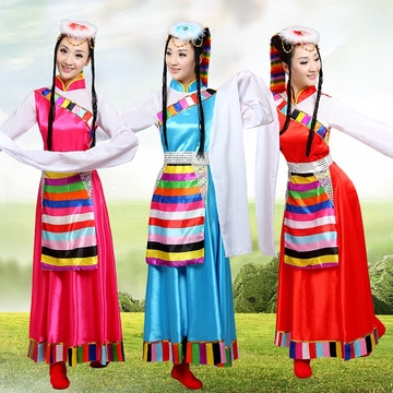 藏族舞蹈演出服装 女水袖舞蹈服藏族演出服少数民族服装 藏族服装