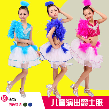 新款儿童爵士舞演出服现代舞舞蹈服 女童薄纱蓬蓬裙表演服送头饰