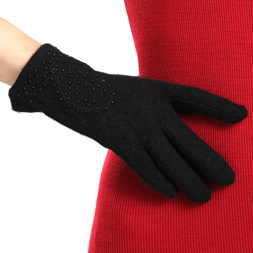 百瑞欧 特价款黑色羊毛手套 女秋冬季保暖羊毛羊绒手套短保暖薄款