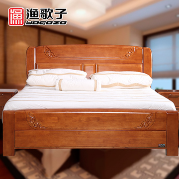 渔歌子实木床现代中式 1.8米全实木双人床橡木床婚床