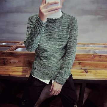 秋冬季新款青少年男士针织衫韩版修身圆领套头毛衣男线衫外套男装