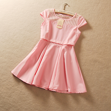 B72内销 女夏装新款纯色欧根纱侧拉链圆领短袖连衣裙大摆裙0.18kg