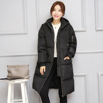 2016韩版新款冬装羽绒棉服女学生中长款加厚过膝棉衣长袖连帽外套