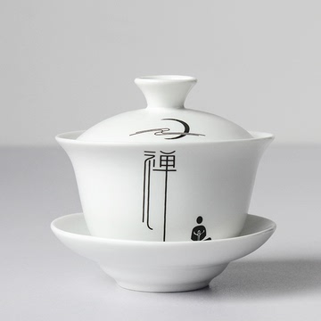 定窑茶具盖碗 茶碗 青花手绘青瓷 小号陶瓷三才碗 特价茶杯盖碗
