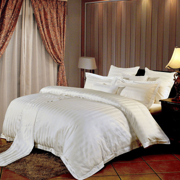 酒店宾馆床上用品批发纯全棉3公分加密四件套 普通缎条四件套