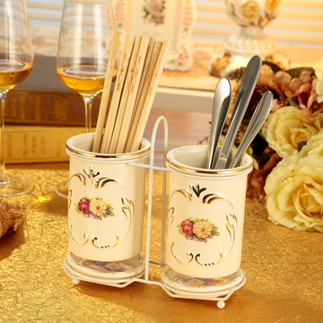 欧式陶瓷筷子筒 高档陶瓷筷子架 双筒厨房用具 创意防霉餐具