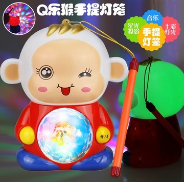 新款儿童卡通手提灯笼玩具声光投影猴年吉祥物