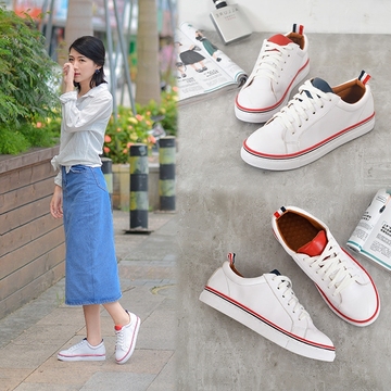 小码33-34韩版明星同款小白鞋女系带真皮学生板鞋平底大码单鞋夏