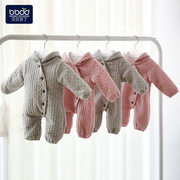 婴儿衣服秋季纯棉加厚0-3个月6新生儿秋冬装绒满月男女宝宝连体衣