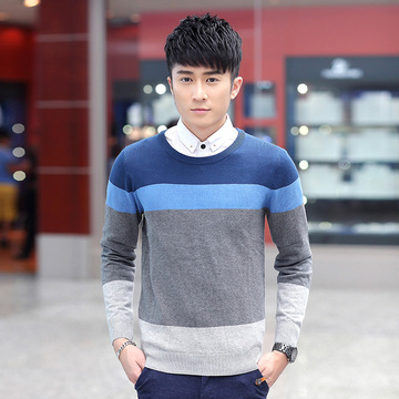 秋季韩版修身圆领青少年潮流男士毛衣男装套头长袖薄款针织衫外套