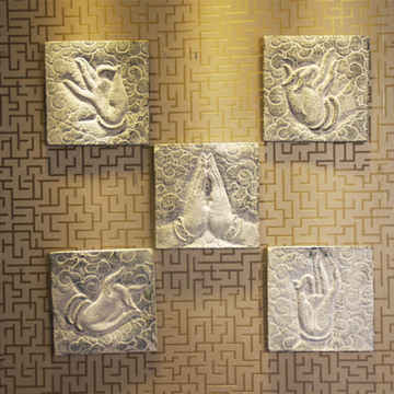 新中式复古典壁饰壁挂装饰品禅意壁画酒店客厅背景墙面挂件佛手禅