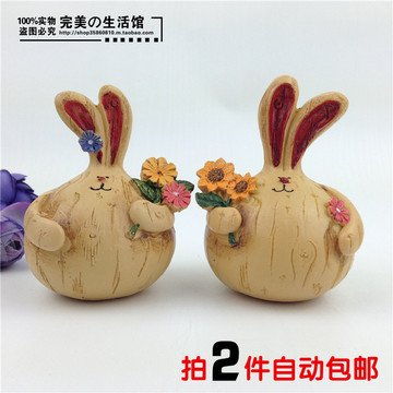 创意田园风格萌兔子树脂工艺品装饰品可爱小摆件情侣兔子摆设特价