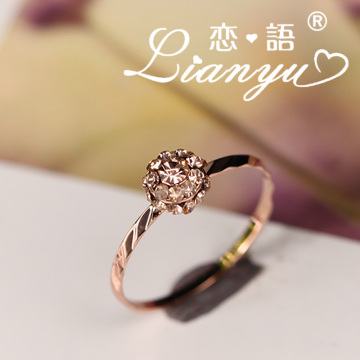 韩版时尚小清新花朵花团戒指女满钻玫瑰金保色指环爆款时尚百搭