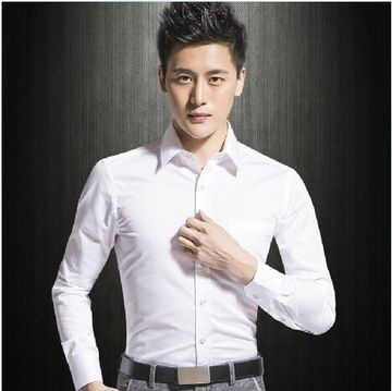 时尚男衬衫长袖韩版修身四季款商务衬衫纯色长袖衬衣职业寸衫包邮