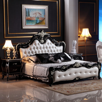 新古典床布艺床 欧式床实木雕刻床婚床 奢华简约田园1.8米双人床