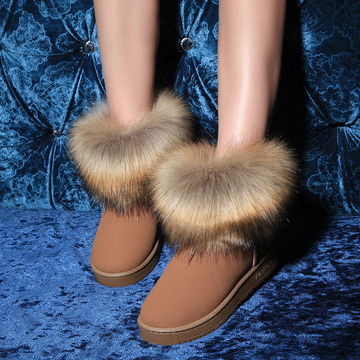 2015冬季安哥拉兔毛雪地靴女短靴磨砂防水糖果色大毛毛加厚棉鞋