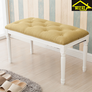 欧式实木脚凳复古床尾凳脚踏时尚美式床前长凳床榻布艺换鞋凳