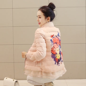 2016冬装新款韩版女式印花棉服女装小棉袄外套