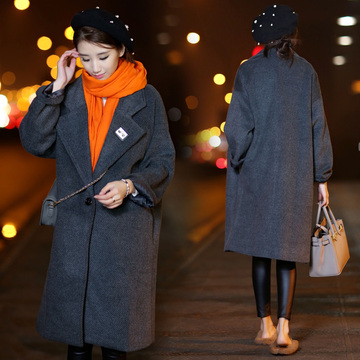 2015冬款新款韩版大衣女毛呢女大衣中长款羊毛百搭宽松加厚女大衣