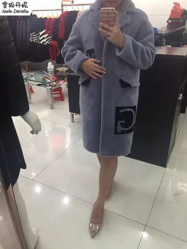 雪狐丹妮2016冬新款澳洲羊毛修身三色字母毛呢大衣外套厂家直销