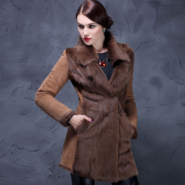 羊皮毛一体女外套中长款修身女装外套皮草大衣 韩国2014新款特价