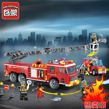 启蒙积木兼容乐高男孩益智拼装模型消防系列重型消防车玩具908