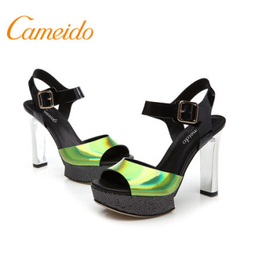 Cameido/卡美多新款防水台高跟凉鞋女夏欧美真皮粗跟女鞋正品