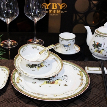 爱马仕欧式陶瓷餐具套装盘子碗碟咖啡杯复古瓷器高档酒店摆台餐具