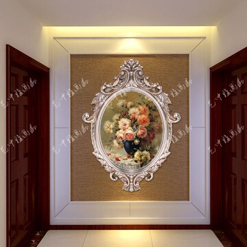 欧式纯手绘高档油画客厅壁挂画玄关走廊装饰画沙发背景墙圆框花卉