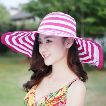 夏季女士帽子大沿遮阳帽可折叠防晒帽沙滩帽女旅游防紫外线帽子夏